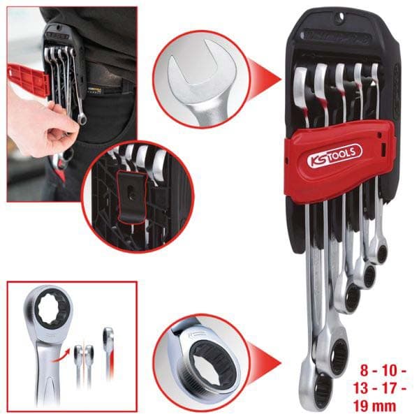 KS TOOLS Kit de clés à fourche et polygonale à cliquet 503.4255