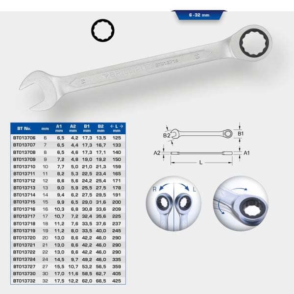 KS TOOLS Clé à cliquet polygonale BT013732